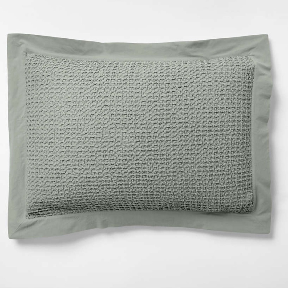 🌙 B45 - Crate&Barrel Organic Cotton Waffle Shadow Sage Green Standard Bed P